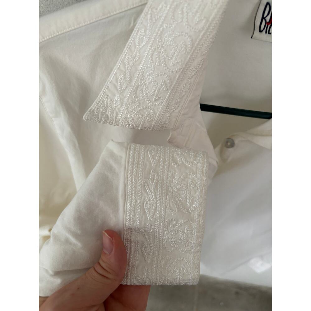 Vintage 90's Y2K White Long Sleeve Button Down Blouse Size L Detailed Collar - Picture 4 of 8